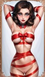 2d 2d_(artwork) 2d_artwork ai_generated armpits bioshock bioshock_infinite bow_tie bowtie collar collar_only comfyui covered_areola covered_areolae covered_nipples elizabeth_comstock female female_focus female_only hands_behind_head hands_behind_own_head innie_pussy pussy ribbon_bondage ribbon_bra ribbon_only ribboned_body shaved_armpits shaved_crotch shaved_pussy stable_diffusion video_game video_game_character video_game_franchise video_games wrapped_breasts wrapped_in_ribbons wrapped_up