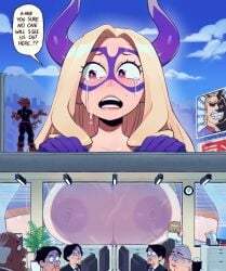 1girls all_might big_breasts blonde_hair boku_no_hero_academia breast_press chest crying embarrassed kamui_woods large_breasts massive_breasts mount_lady multiple_boys my_hero_academia pressing_breasts speedoru speedosausage squeezing_breast toshinori_yagi yuu_takeyama