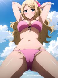 1girls ai_generated blesseddo blonde_hair blue_eyes cleavage fairy_tail jenny_realight long_hair looking_at_viewer