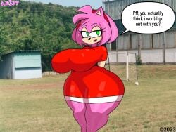 amy_rose ars99 clothed comic huge_ass huge_breasts hypnosis mind_control outdoors phone sonic_(series) sonic_the_hedgehog_(series) speech_bubble tech_control text thick_thighs