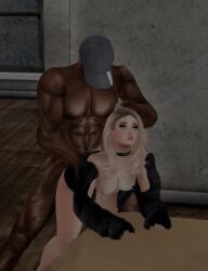 1boy 1girls 3d animated bent_over blonde_hair dark-skinned_male dark_skin doggy_style female fur_coat interracial light-skinned_female light_skin male mp4 no_sound paigey_monroe second_life tagme tits_out video
