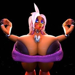 3d 3d_(artwork) absurd_res adri164 animatronic areola areola_slip avian beak big_areola big_breasts bird black_areola breast_squish breasts chicken female first_person_view five_nights_at_freddy's five_nights_at_freddy's_2 galliform gallus_(genus) gilf_toy_chica gold_lipstick hi_res huge_areola huge_breasts lipstick looking_at_viewer machine makeup money nipple_slip nipples phasianid plump_lips robot scottgames solo squish toy_chica_(fnaf)