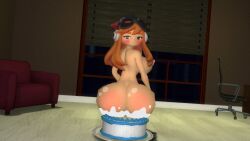 3d 3d_(artwork) big_ass big_ass_cheeks big_butt birthday birthday_cake blush bubble_ass bubble_butt fully_nude kaibernation looking_at_viewer meggy_spletzer naked_female shiny_ass shiny_butt sitting_on_cake smg4