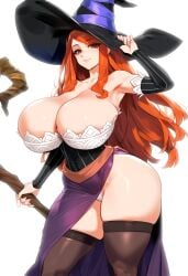 1girls ai_generated ai_hands bare_shoulders big_breasts boxcancel clothed clothing color dragon's_crown female female_focus female_only hi_res large_breasts light-skinned_female light_skin long_hair orange_eyes orange_hair solo solo_female sorceress sorceress_(dragon's_crown) tagme thick_thighs vanillaware witch_hat