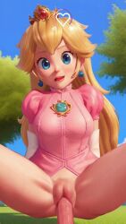 1boy 1boy1girl 1girls ai_animation ai_generated animated blonde_hair blue_eyes breasts climax cowgirl_position cum_in_pussy cum_inside cumming cumming_inside cumming_together cumming_while_penetrated cumming_while_penetrating female gif long_hair male mario_(series) nintendo ohmywaifu outdoors patreon_username penis penis_in_pussy princess_peach royalty sky squirting super_mario_bros._(2023_film) vaginal_penetration vaginal_sex