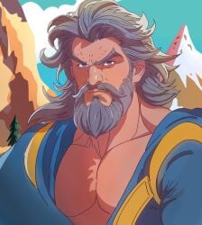 1boy bara beard clothed daddy facial_hair fantasy grey_eyes grey_hair human long_hair_male male male_only masculine mustache no_visible_genitalia smooth_skinned_male solo spaceguybob wizard