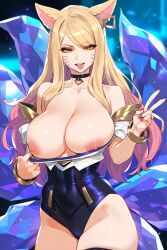 1girls ahri ai_generated bare_arms bare_breasts bare_legs bare_shoulders bare_thighs big_breasts blonde_hair clothed clothing color female female_focus female_only fox fox_ears fox_girl fox_tail hi_res k/da_ahri k/da_series laino_airt large_breasts league_of_legends light-skinned_female light_skin long_hair looking_at_viewer nipples solo solo_female tagme thick_thighs yellow_eyes