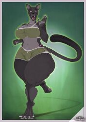 1girls artist_name black_fur black_panther claws clothed clothing collar dragons_and_drawings fangs furry furry_female happy huge_ass large_breasts looking_at_viewer navel open_mouth original_character purple_eyes running sharp_teeth smile tail tongue