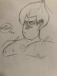 beating_meat big_hair chest disney face_closeup freckles ginger_hair male_only masturbating masturbation moobs nipples no_visible_genitalia nude pecs pectorals red_hair solo syndrome the_incredibles