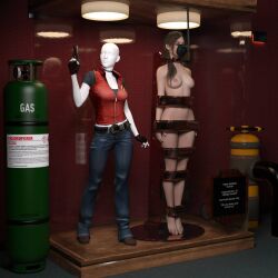 1girls 3d arms_at_sides asleep barefoot bound bound_arms bound_legs bound_neck breasts captured captured_heroine chloroform claire_redfield clothes_removed completely_nude completely_nude_female defeated defeated_heroine display display_case drugged eyes_closed feet forniphilia gas_mask helpless helpless_female human_furniture human_trophy immobile indoors legs_together living_statue living_trophy mannequin name_tag nipples nude nude_female oldmanjaay overhead_light permanent_bondage plaque pussy_obscured resident_evil sign solo_female stasis_chamber stationary_restraints stripped stripped_naked suspension suspension_bondage trophy_case unconscious