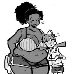 2girls basketball_(bfdi) battle_for_dream_island bfb big_breasts big_female big_woman black_hair blush blushing blushing_female bra breasts chubby cleavage dark-skinned_female dark_skin female female_only foldy_(bfdi) happy_female humanized kint kint_bfdi kinto-bean monochrome nervous nervous_female object_shows overweight shorts size_difference smaller_female tpot