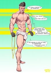 1boy bara bulge cyberpunk:_edgerunners cyberpunk_2077 david_martinez_(edgerunners) english_text male male_focus male_nipples male_only muscular_male mygetawayart netflix nipples penis_outline solo_male underwear