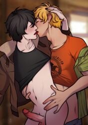 black_hair black_hair_bottom blonde_hair blonde_hair_on_black_hair blonde_hair_top domination gay haledrum heroes_of_olympus kissing light_hair_on_dark_hair male_only nico_di_angelo percy_jackson_and_the_olympians tagme uncut will_solace yaoi