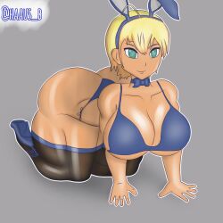 artist_signature big_ass big_breasts bikini bunny_ears comission doggy_style haaus_b high_heels muscular nikumi_mito pantyhose shokugeki_no_souma solo solo_female