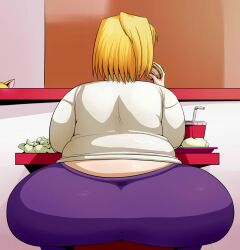 arcueid_brunestud ass ass_bigger_than_body ass_bigger_than_head ass_bigger_than_torso bbw big_ass big_butt black_leggings blonde_hair bubble_butt burger chubby chubby_female eating enormous_ass enormous_butt fast_food fat fat_woman gigantic_ass hamburger huge_ass huge_butt hyper hyper_ass hypnagogum large_ass large_butt leggings long_skirt melty_blood plump purple_shirt red_eyes restaurant sitting skirt soda sweater thick_ass thick_thighs tsukihime weight_gain