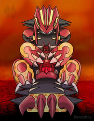 alorias_(kasaiokami) anthro balls different duo groudon hi_res hybrid legendary_pokémon lucario male male/male nintendo pawzzhky penis pokemon pokemon_(species) primal_groudon primal_reversion size_difference video_games