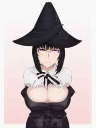 1girls big_breasts black_hair edda female female_only purple_eyes solo solo_female witch witch_hat