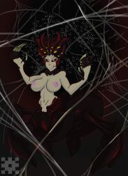 1girls alternate_costume arachne_(smite) big_breasts black_widow_arachne european_mythology goddess greek_mythology hi-rez_studios monster_girl mythology smite solo thatdudenamed topless