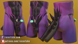 16:9 3d_(artwork) animal_humanoid balls biped demon digital_media_(artwork) disembodied_penis helixel humanoid humanoid_penis male male_only penis pubes purple_body purple_skin raxastake simple_background