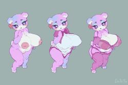 absurd_res animal_crossing areola bear blue_eyes blue_eyeshadow cha_tuo_yan eyeshadow female feral hi_res humanoid judy_(animal_crossing) makeup mammal nintendo nude slightly_chubby solo