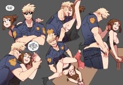 1boy 1boy1girl 1girls aged_up arms_up bakugou_katsuki blonde_hair boku_no_hero_academia bondage breasts breasts_out brown_hair buff clothed_sex cuff_(restraint) cuffed cuffs english_text exposed_breasts female female_penetrated french_kiss from_above from_behind from_behind_position hair_grab hair_pull head_down_ass_up katsuki_bakugou kissing legs_apart legs_held_open legs_spread making_out male male/female male_penetrating my_hero_academia ochako_uraraka on_table panties_around_leg partially_clothed police police_officer police_uniform pulling_clothing restrained restrained_wrists roleplay sex shirt_down shirt_pull speech_bubble spiky_hair standing_doggy_style standing_sex straight superevey taken_from_behind tongue_kiss tongues_touching top-down_bottom-up uraraka_ochako vaginal_penetration