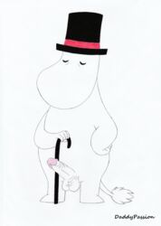 absurd_res anthro balls clothing daddypassion erection hat headgear headwear hi_res humanoid_penis male male_only moominpappa moomins nude penis solo the_moomins top_hat