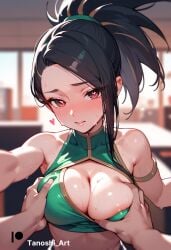 1girls ai_generated akali big_butt blush league_of_legends riot_games tanoshi_ tattoo