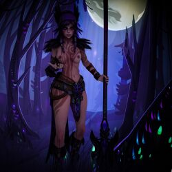 1girls 3d black_hair celtic_mythology european_mythology female female_only goddess hi-rez_studios light-skinned_female light_skin nemix pinup smite solo tattoo the_morrigan_(smite) topless wide_hips