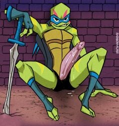 leonardo leonardo_(tmnt) male_focus male_only nickelodeon ninja no_balls precum presenting_penis rainbow-flyer resting rise_of_the_teenage_mutant_ninja_turtles rottmnt solo_male sword teenage_mutant_ninja_turtles tmnt tmnt_2018 turtle weapon