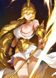 1girls ai_generated athena athena_(greek_mythology) blonde_female blonde_hair blonde_hair_female breasts breasts_out deity european_mythology female_only goddess greek_goddess greek_mythology helmet mythology public_domain