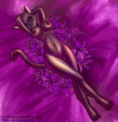 big_breasts breasts clothing esferaosamael felid feline female flower fur hi_res legwear mammal neckline nude pinup plant pose pussy solo tights