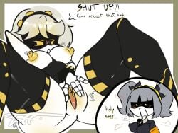 2girls boobs_out breasts exposing_pussy glitch_productions hard_nipples j_(murder_drones) murder_drones naked nipple_bulge nipple_erection spreading_pussy v_(murder_drones) wet_pussy yuri yuri