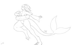 2019 anthro breasts cetacean delphinoid digital_media_(artwork) featureless_breasts female free_art hair hi_res horn inflatable jakethegoat mammal marine nude oceanic_dolphin open_mouth orca pool_toy pussy rubber running simple_background sketch smile solo toothed_whale wings