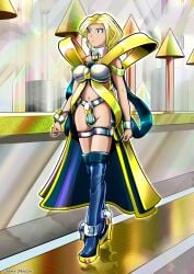 ankle_cuffs blonde_hair boots chastity chastity_belt chastity_bra chastity_device collar female female_chastity female_only femsub high_heels metal_bra metal_collar metal_cuffs plasma-dragon revealing_clothes takenta_(plasma-dragon) thigh_band thigh_bands wedge_heels wrist_cuffs