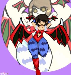 1girls animal_print bat_print big_thighs brown_eyes brown_hair cosplay curvy curvy_female curvy_figure darkstalkers female female_only flat_chest head_wings lilith_aensland_(cosplay) mii mii_gunner_(smash_ultimate) mob_face nintendo no_genitals only_female petite petite_female puddinpuddgi super_smash_bros. wings