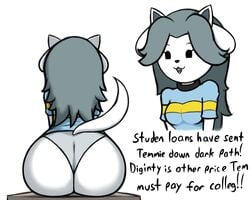 1girl 1girls ass big_ass bubble_butt butt female huge_ass huge_butt implied_prostitution kierus panties shirt simple_background solo temmie temmie_(undertale) text undertale