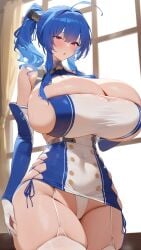 ai_generated azur_lane big_breasts blue_hair breasts breasts_bigger_than_head cleavage cleavage_cutout female gigantic_breasts high_resolution highres huge_breasts large_breasts long_hair massive_breasts personification solo st._louis_(azur_lane) the_people_of_morpeko thick_thighs voluptuous voluptuous_female wide_hips