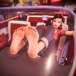 3d barefoot car d.va feet foot_fetish nibs3d no_shoes overwatch overwatch_2 pinup pov_feet pressed_against soles