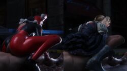 1boy 1girls 3d animated batman:_arkham_knight batman_(series) big_ass big_breasts big_penis collage harley_quinn harley_quinn_(arkham_knight) harley_quinn_(classic) reverse_cowgirl_position ripped_bodysuit ripped_clothing sideboob straight tagme ulfsark3d vaginal_penetration vaginal_sex video video_collage