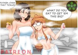 arukas big_breasts dialogue half_naked hot_spring lesbian onsen persona_5 sadayo_kawakami sakura_futaba termal_water yuri