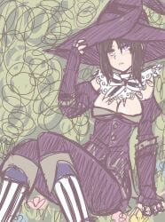 1girl big_breasts black_hair blush breasts edda female looking_at_viewer witch witch_hat