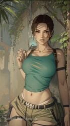 1girls 2dpocketgirls ai_generated braided_hair dancing lara_croft large_breasts looking_at_viewer shorter_than_30_seconds shorts slender_waist solo strap-on tagme tank_top tomb_raider vertical_video video