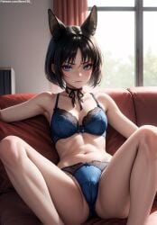 1girls 2d ai_generated allied_hyakkiyako_academy_student animal_ears ass athletic athletic_female black_hair blue_archive blue_eyes bra cat_ears cat_girl chest cute cute_face detailed eyelashes eyeshadow female female_only fit fit_female focus high_quality hyakkaryouran_conflict_resolution_council_(blue_archive) indoors kikyou_(blue_archive) light-skinned_female light_skin lingerie lips lipstick looking_at_viewer makeup mascara medium_breasts medium_hair navel nero100 ocean pale-skinned_female pale_skin panties petite petite_body posing seductive seductive_look short_hair sitting skinny skinny_girl solo stable_diffusion tagme thighs thin thin_waist young younger_female