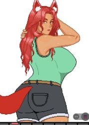 anthro big_ass big_breasts big_hips fox_ears fox_girl furry pink_hair pixel_art pixelated pointy_ears re-logic short_shorts shorts sportswear tan tan_body tank_top terraria thick thick_thighs traced treinonsense white_background white_skin white_washing whitewashed work_in_progress zoologist_(terraria)