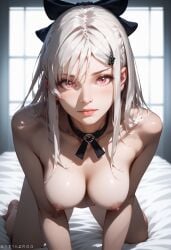 1girls ai_generated black_ribbon breasts drag-on_dragoon_3 drakengard_3 female female_only lips long_hair looking_at_viewer medium_breasts nude nude_female pink_eyes pink_nipples ribbon white_hair zero_(drag-on_dragoon) zero_(drakengard)