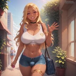 1futa ai_generated bulge futa_only futanari gyaru looking_at_viewer pasart solo solo_futa walking waving