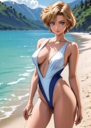 1girls 2d ai_generated athletic athletic_female beach belly big_breasts bishoujo_senshi_sailor_moon blonde_female blonde_hair blue_eyes breasts chest choker eyelashes eyeshadow female female_only fit fit_female focus haruka_tenou high_quality legs looking_at_viewer makeup mascara midriff naked nero100 one-piece_swimsuit sailor_uranus seductive seductive_look short_hair slingshot_swimsuit small_breasts stable_diffusion swimsuit swimwear tagme thighs