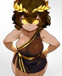 ai_generated breasts brown_hair goddess greek_clothing greek_goddess greek_mythology hestia hestia_(greek_mythology) laurel_crown tagme toga