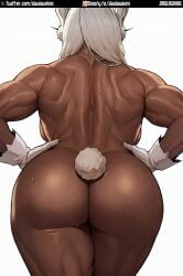 1girls ai_generated ass ass_focus back boku_no_hero_academia booty breasts bunny_tail curvaceous curvy_female dark-skinned_female dark_skin daulawkins female female_only from_behind gloves high_resolution huge_ass large_ass large_breasts mature mature_female milf miruko muscular my_hero_academia rumi_usagiyama solo sweat sweating thick_thighs thighs wet wide_hips