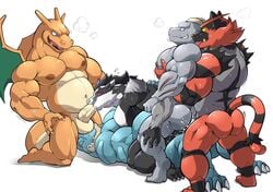 2019 3_toes 4boys 5_fingers anal anal_sex anthro anthro_penetrated anthrofied ass biceps big_ass big_penis big_testicles black_body black_fur black_hair blue_body bodily_fluids charizard chubby claws closed_eyes crocodilian cum cum_in_ass cum_inside cum_on_face cum_on_leg cum_on_penis digital_media_(artwork) dragon erection fellatio feraligatr fingers fivesome fur gangbang gay genital_fluids grey_body grey_fur group group_sex hair heavy_breathing hi_res horn humanoid_penis incineroar machoke maldu male male/male male_only male_penetrated muscular muscular_male nintendo nipples obstagoon oral orange_body penetration penile penis pokémon_(species) pokemon pokemon_(species) pokemon_gsc pokemon_rgby pokemon_sm pokemon_ss pokemorph purple_eyes red_body red_fur reptile scalie sex sharp_teeth simple_background sweat teeth testicles toes tongue video_games white_background white_penis wings yaoi yellow_eyes